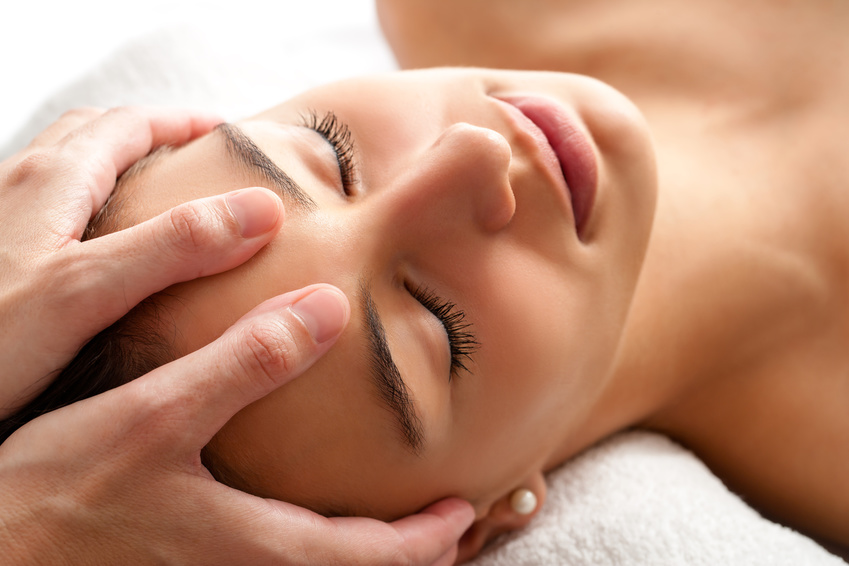 Macro relaxing facial massage.